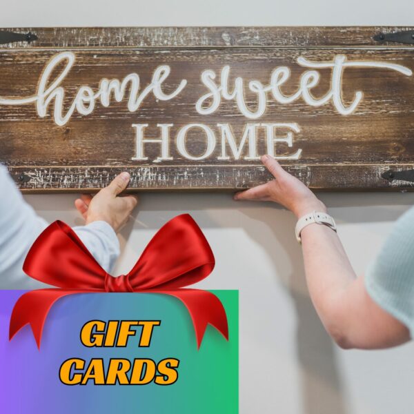 couple holding up a "home sweet home" sign; Smarter Moves Tote Rentals Gift Cards